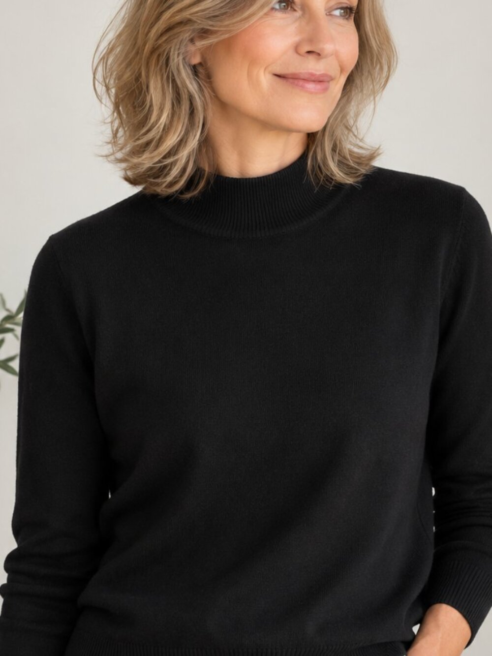 EUC Northern Reflections 100% Cotton Black Mock Neck Sweater PTP22